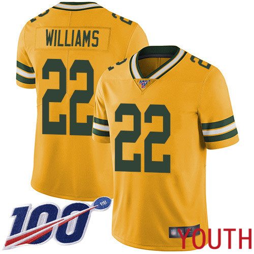 Green Bay Packers Limited Gold Youth #22 Williams Dexter Jersey Nike NFL 100th Season Rush Vapor Untouchable->women nfl jersey->Women Jersey